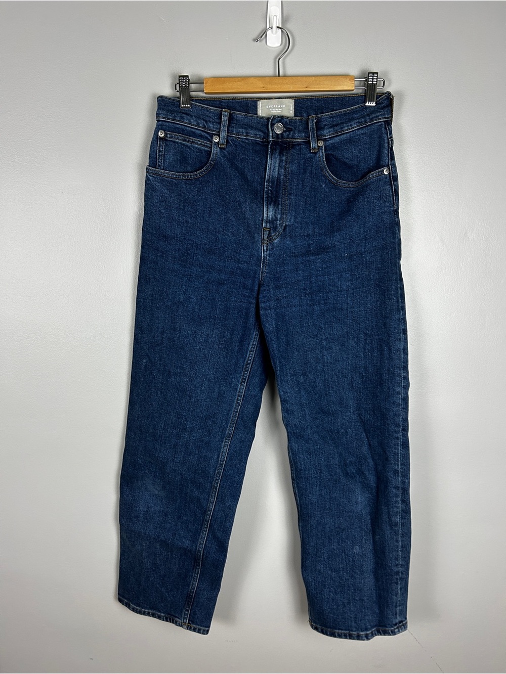 EVERLANE The Way High Jean Sz 28 Dark Wash Straight Leg Organic Cotton Stretch